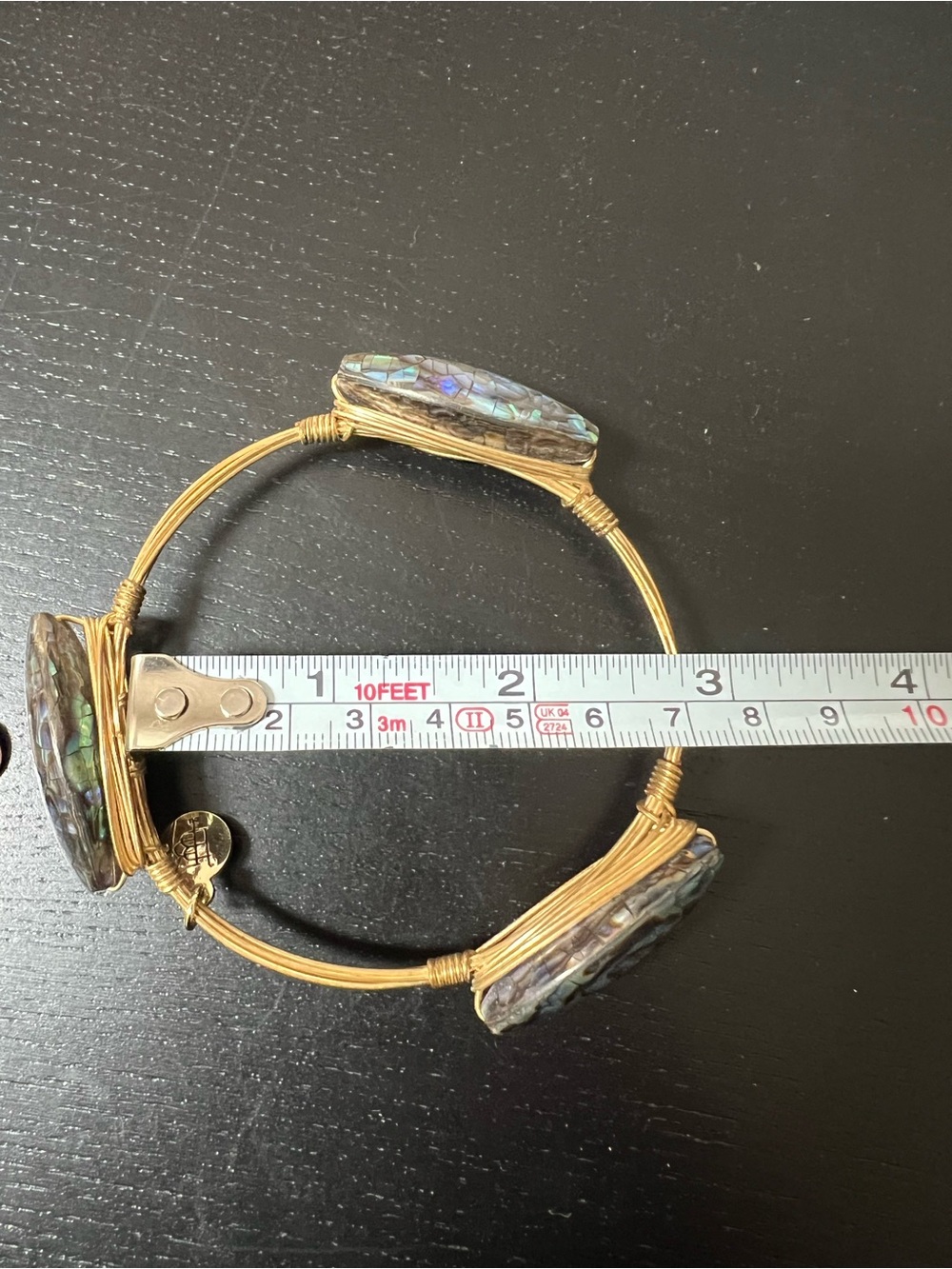 Bourbon and Bowties Gold-Tone Wire Wrapped Bracelet with Iridescent Abalone